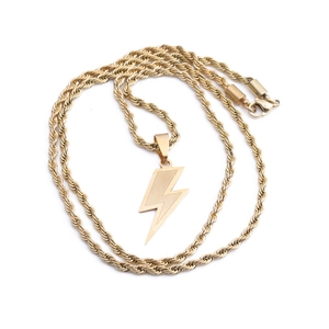 Polished gold hip hop lightning bolt pendant necklace with twist chain for men and women