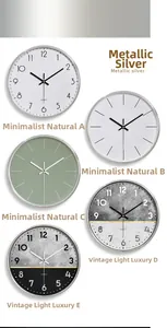 Detailed comparison of five metallic quartz wall clocks with diverse dial face designs