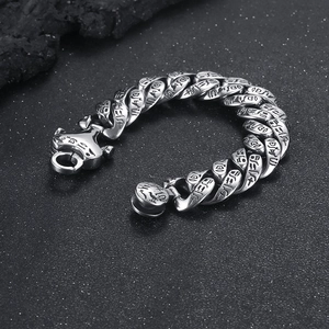 Men Stainless Steel Cuban Link Bracelet Retro Egyptian Hieroglyphs Engraved Punk Style Gothic Jewelry For Men