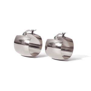 Polished silver stainless steel thick hoop earrings with minimalist mirror finish