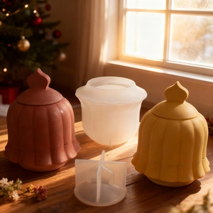 Christmas bell candle jar silicone mold with striped storage pot design for DIY resin casting