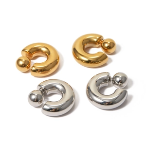 Polished 16k gold and silver C-shaped chunky hoop earrings with decorative end beads