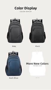 Three large capacity waterproof backpacks shown in grey, black, and dark blue colors