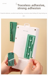 Detail showing self-adhesive backing application for wall-mounted power strip holder