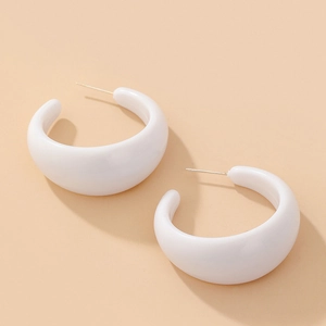 Minimalist white acrylic C-shaped hoop earrings with silver pins for women