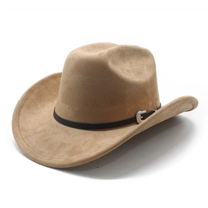 Classic khaki suede Western cowboy hat with elegant silver buckle and black leather band
