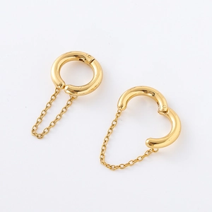 Fashion Geometric Chain Tassel Earrings 18K Gold Plated 304 Stainless Steel Circle Heart Shape Long Drop Jewelry For Women