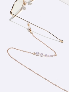 Golden pearl glasses chain with high-luster pink pearls and non-slip rubber loops
