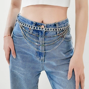 Chaîne de taille multicouche argentée élégante avec strass colorés pour robes femmes