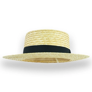 Classico cappello di paglia Panama kaki con nastro nero largo per protezione solare