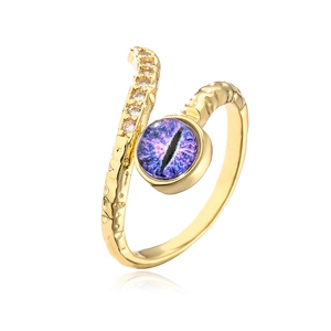 Detail view of 18K gold plated evil eye ring with blue stones and adjustable band