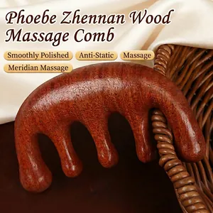 Sandalwood Massage Comb Five Tooth Meridian Scalp Guasha Tool Anti Static Wood Head Care Rounded Teeth Massager