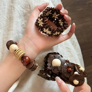 Handmade Coconut Shell Wood Bead Bracelet Bohemian Ethnic Vintage Elastic Bangle Jewelry Unisex