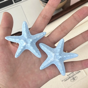 Close-up of light blue starfish hair clips showing realistic 3D texture and detail