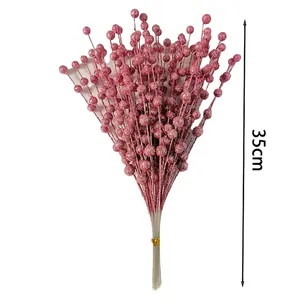35cm artificial pink glitter berry picks for festive wedding and home floral decor