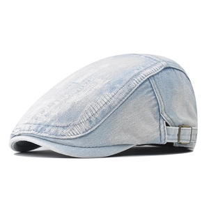 Vintage Distressed Denim Ivy Cap Ripped Cotton Flat Cap Adjustable Retro Streetwear Newsboy Hat For Men And Women