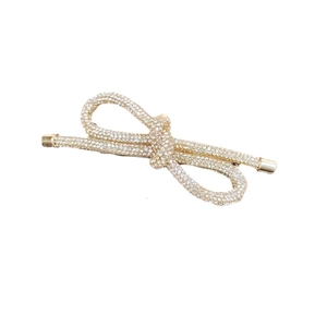 Elegante fermaglio per capelli a fiocco dorato con strass brillanti da donna