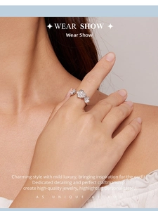 Detail of s925 silver flower ring featuring sparkling cubic zirconia on model finger