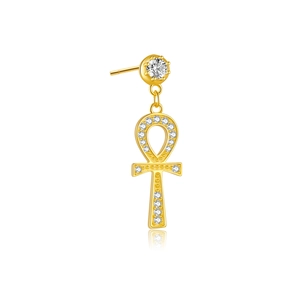 Minimalist S925 sterling silver Ankh cross earrings with gold plated zircon stones
