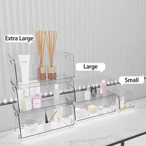 Clear Stackable Cosmetic Storage Box PET Plastic Makeup Organizer For Bathroom Vanity Desktop Light Luxury Style