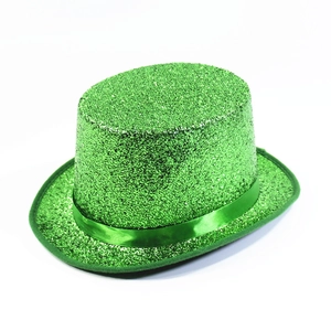 Green glitter top hat for magician performance or Saint Patrick's Day festival events