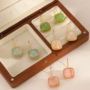 Minimalist square resin earrings with gold stainless steel hooks in four soft marble colors