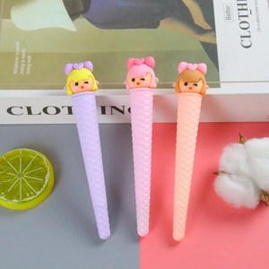 Three cute cartoon ice cream pens in purple and pink with textured non-slip grips