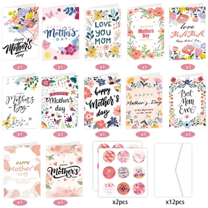 12-pack Mother's Day card set with floral designs, envelopes and sealing stickers