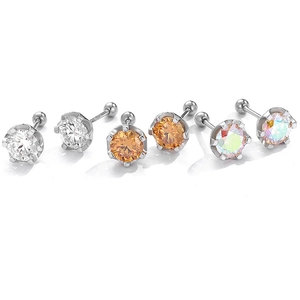 925 Sterling Silver Round Rhinestone Stud Earrings For Women Multi Color Geometric Minimalist Fashion Commute Jewelry Gift