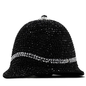 Sparkling Halloween masquerade hat with black rhinestones and silver crystal accents
