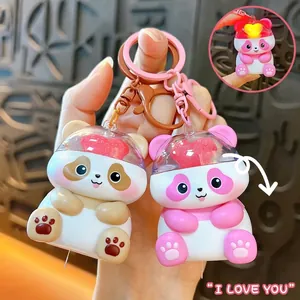 Creative Glowing Sounding Panda Keychain Cute Love Heart Panda Bag Pendant Hanging Car Keyring Gift For Women Girls