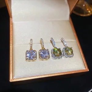 18k gold plated silver needle square zircon stud earrings set in a luxury jewelry box