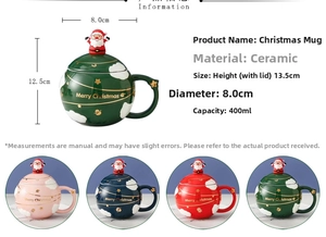 Gedetailleerde afmetingen van de 400ml kerstboom keramische mok met kerstman deksel