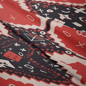 Detailed macro view of the Bohemian fabric texture with abstract geometric patterns