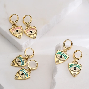Geometric Triangle Evil Eye Hoop Earrings 18K Gold Plated Copper Enamel Zircon Personalized Dangle Jewelry For Women