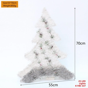 Detailed size chart of a 70cm flocked Christmas tree with 25 LED lights and pine cones