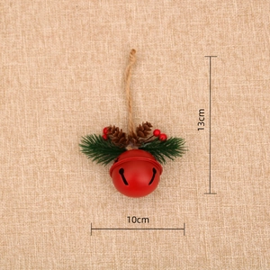 Detail of Christmas bell ornament with pine needles and red berries, size 13x10cm