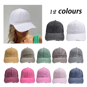 Washed cotton mesh baseball caps in 12 colors with vintage distressed details for unisex