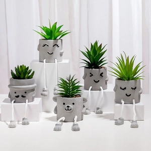 Set of 5 creative concrete succulent pots with dangling legs for home desk decor