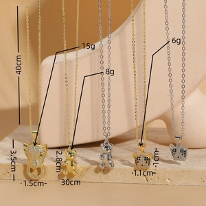 Luxury zircon animal pendant necklaces in bear and leopard designs with gold and silver finish
