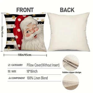Detailed view of 18x18 Santa Claus pillow cover made of 100% linen blend with hidden zipper