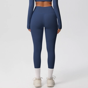 Detail of high waist seamless yoga pants showing slimming fit and squat proof fabric