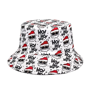 Christmas Bucket Hat Santa Claus Ho Ho Ho Print Reversible Polyester Sun Protection Outdoor Holiday Festival Unisex