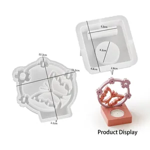 Detail of DIY butterfly silicone candle holder mold with dimensions and finished product