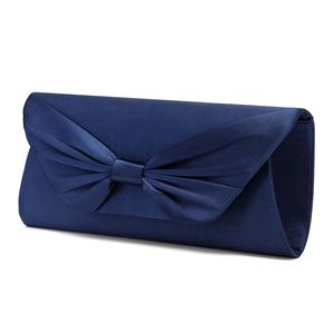Elegant navy blue satin evening clutch bag with butterfly design in minimalist style
