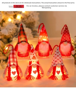 Set of 6 glowing Christmas gnomes with LED lights, knit hats and red hanging loops