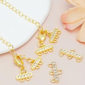 Multi Row Connector Clasp With Lobster Clasp Extension Chain Zircon Copper 18K Gold Plated Jewelry Making Findings