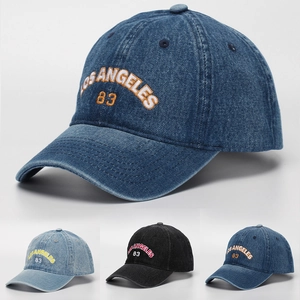 Verwaschene Baumwolle Denim Baseballkappe Vintage Los Angeles Stickerei Verstellbarer Sonnenhut Für Herren Damen Streetwear