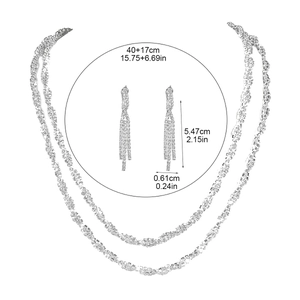 Luxury bridal rhinestone jewelry set with necklace and drop earrings in silver finish