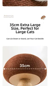 Detail of mushroom cat scratching post featuring natural sisal rope and 35cm top diameter